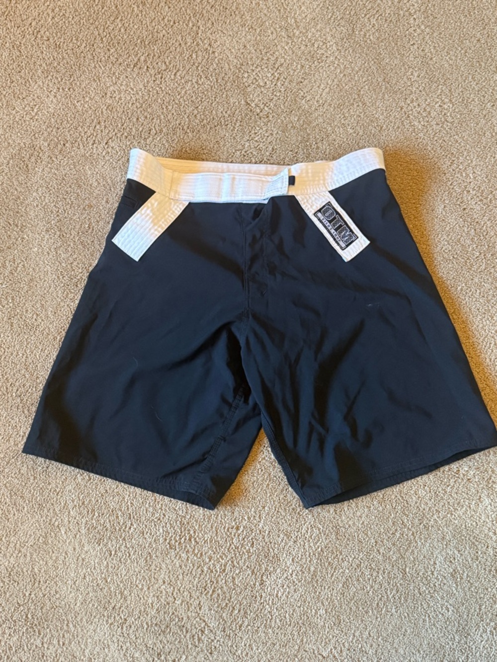Black Men's Fight Shop shorts with White Waistband